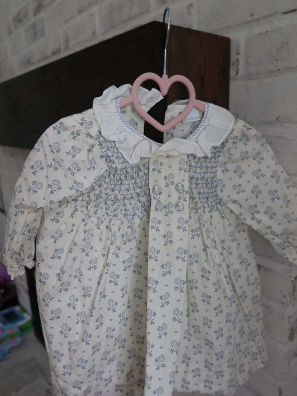 Edgehill Collection Cream Nightgown with Light Blue Floral Smocking